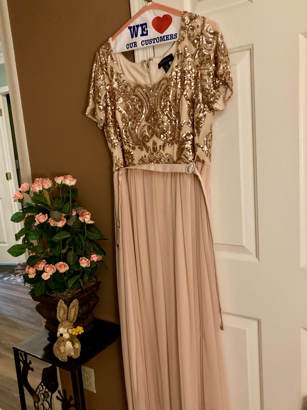 Formal Gown Blush Sequin Embellished Evening Gown 16 Short